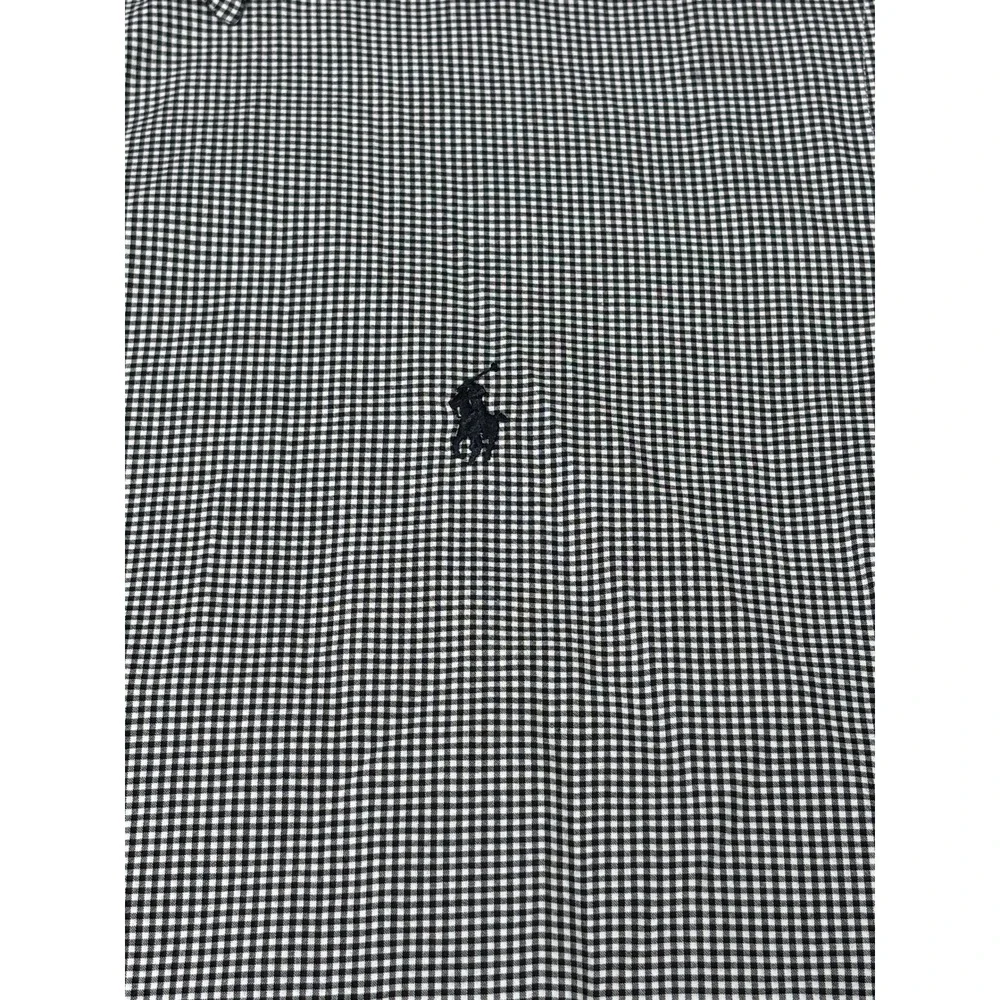 Ralph Lauren‎ Mens Gingham Shirt Navy White Long Sleeve Cotton Stretch Large